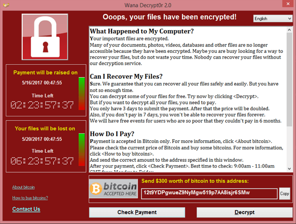 WannaCry screenshot WannaCry screenshot