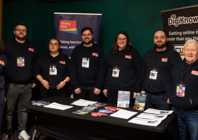 A team of people in matching shirts